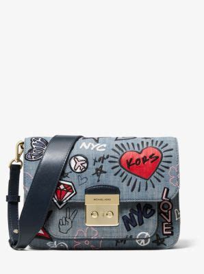 michael michael kors sloan editor embroidered denim shoulder bag|sloan editor bag.